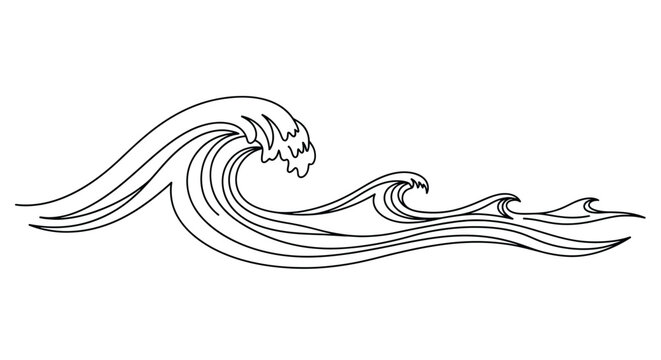 Stylized outline of rolling ocean waves in a dynamic sequence across a white background