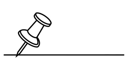 Simple black outline drawing of a pushpin piercing a horizontal line on a white background
