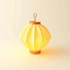 3D Mini Cute Icon of a Paper Lantern in Soft Yellow with Subtle Texture on a Plain Background Representing Traditional Festive Lighting