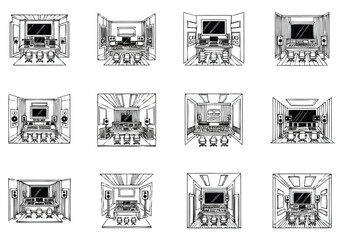 Modern Home Studio Setup Illustrations for Music Production Recording furniture icons interior design architecture