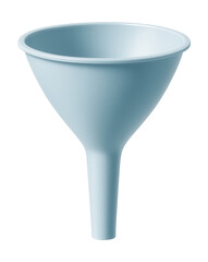 A small plastic funnel for easily transferring laundry powder into a measuring scoop.