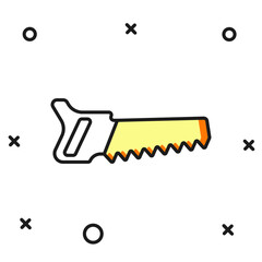 Filled outline Hand saw icon isolated on white background. Flat filled outline style with shadow. Vector