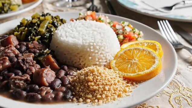 Authentic feijoada recipe: a flavorful brazilian black bean stew with rice and orange slices