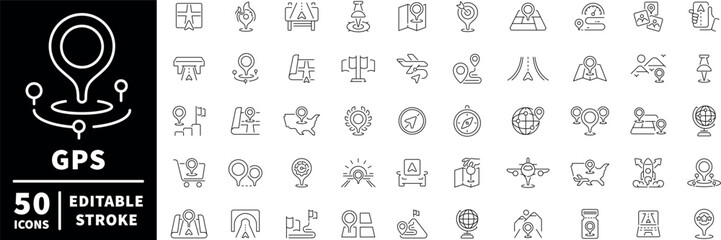 Gps icons set. editable line icons, navigation and location symbols, flat style © Jocelyn_Flores
