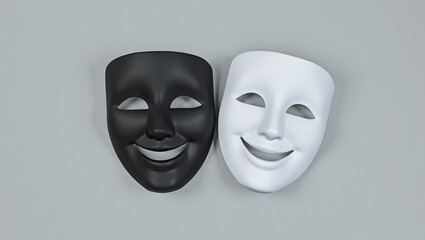 Two masks black and white opposite emotions