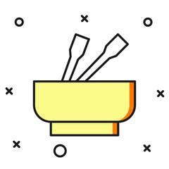 Filled outline Asian noodles in bowl and chopsticks icon isolated on white background. Street fast food. Korean, Japanese, Chinese food. Flat filled outline style with shadow. Vector