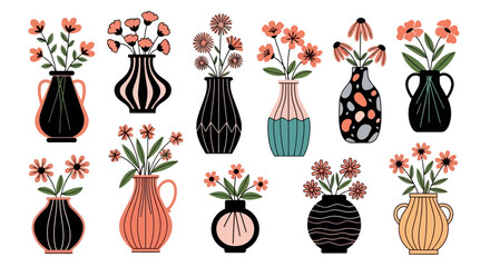 Collection of Decorative Vases with Flowers A Diverse Floral Display