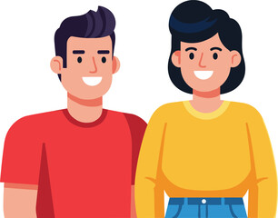 Happy smiling couple standing together, friendly young man and woman illustration representing friendship, love, relationship, happiness, unity, and togetherness