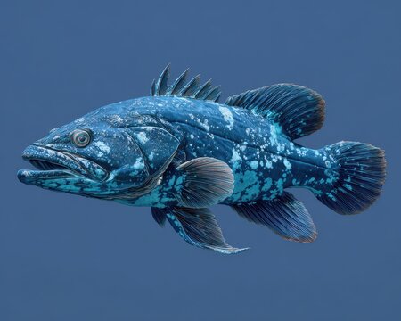 Profile of an Adult Coelacanth (Latimeria chalumnae) - Full-Length Marine Fish in Ocean Habitat