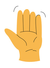 Gesture and hand showing non verbal element of communication. Vector isolated open palm and rebellion symbol with doodles. Thumb up, rock and roll and okay, peace and first up