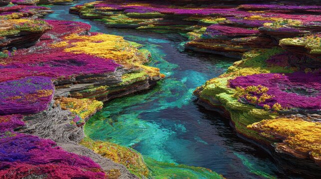Vibrant River of Five Colors: A 3D Artistic Interpretation of Cano Cristales, Colombia
