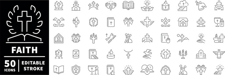 Faith icons set. editable line icons for spiritual and religious themes