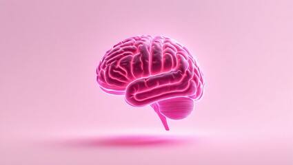 Pink neon brain sculpture on pink background
