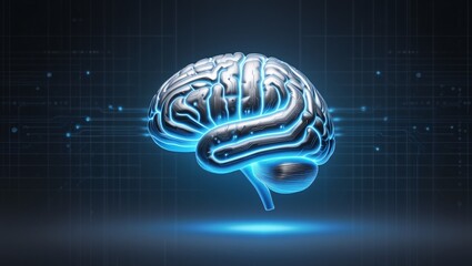 Glowing futuristic digital brain with neural network
