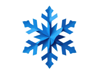 A delicate blue paper snowflake on a white background