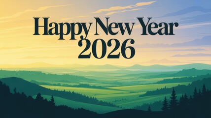 Happy new year 2026 vector illustration with landscape background design scenery