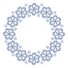 circular floral border composed of blue baroque acanthus flowers. Elegant, sophisticated frame for wedding or winter design.