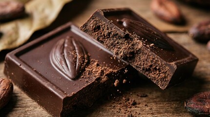 A gourmet dark chocolate bar with a delightful texture and captivating details, offering a tempting treat for discerning chocolate lovers. 