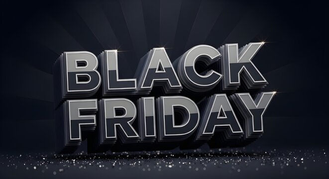 Bold metallic "BLACK FRIDAY" text pops against a dark, dramatic background—perfect for high-impact sale promotions.
