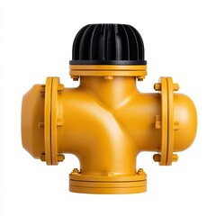 Yellow Industrial Valve with Black Top for Fluid Control System  Isolated on white background