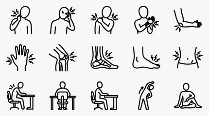 Human Body Pain and Discomfort Pictograms Line Art Illustration Set