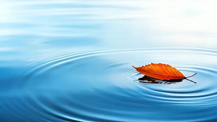 Autumn leaf gracefully drifting on tranquil water creating calming ripples