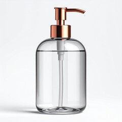 Clear glass pump soap dispenser with rose gold accents (1)