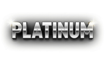 Glossy metallic silver 3D text graphic of the word Platinum, featuring radiant highlights and reflective surfaces, conveying premium quality and a luxurious aesthetic