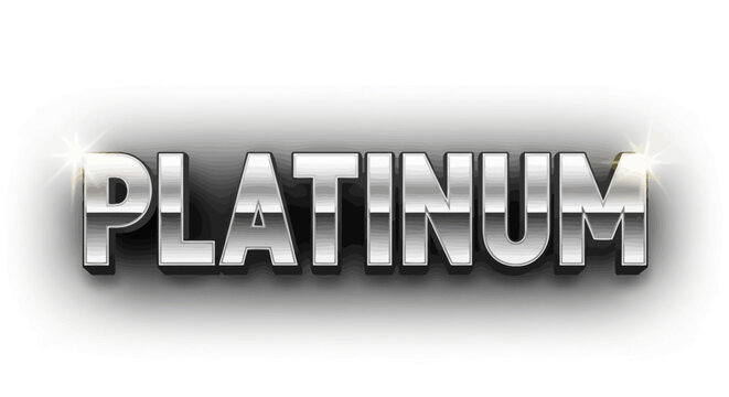 Glossy metallic silver 3D text graphic of the word Platinum, featuring radiant highlights and reflective surfaces, conveying premium quality and a luxurious aesthetic