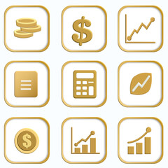 Gold Outline Financial Icons for Business and Investment