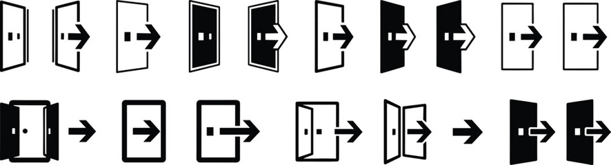 Door Opening and Closing Icons with Arrows Keywords: door, opening, closing, icons, set, arrow