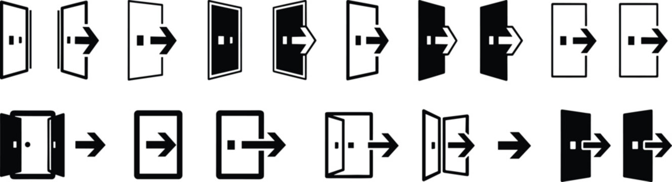 Door Opening and Closing Icons with Arrows Keywords: door, opening, closing, icons, set, arrow