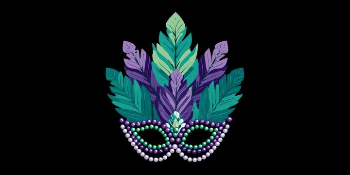 Festive Mardi Gras Mask: Purple, Green, and Gold on Black