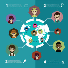 Social Networking Infographic With Human Icons and Earth Vector Design