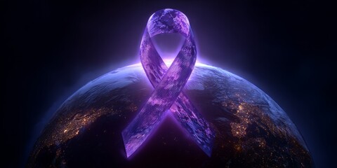 Global Awareness: Purple Ribbon Over Earth
