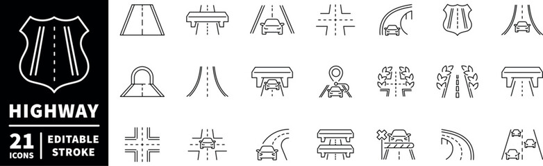 Highway icons set. editable line icons, outline, road and traffic symbols © Jocelyn_Flores