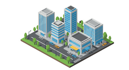 Isometric urban cityscape with modern buildings and streets