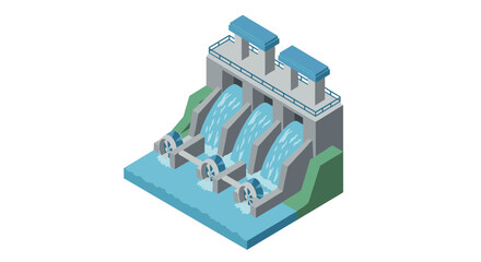 Isometric hydroelectric power station with flowing water turbines