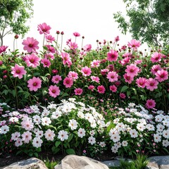 Obraz premium Pink and white cosmos flower bed