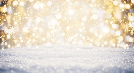 Golden Christmas Sparkle Backdrop Dazzling lights and snowflakes cascading over a snowy surface create a magical festive atmosphere for your holiday design needs