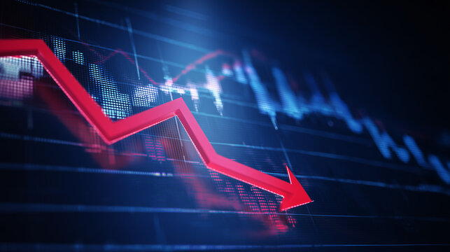 Financial chart illustrating a sharp downward trend, representing loss, decline, market volatility and economic challenges in a digital environment