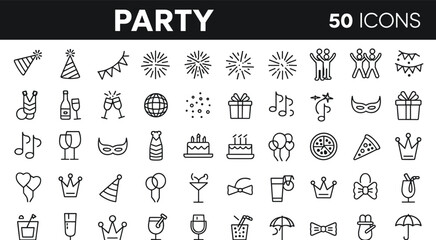 Party Icons Set Vector Illustration Celebration Fun Elements birthday event