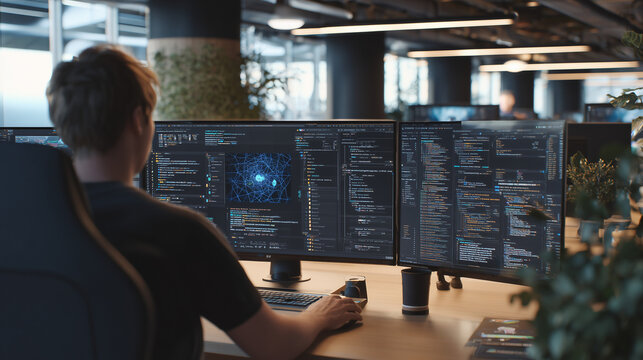 AI developer monitoring neural network data