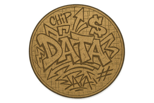 Data chip coin with urban graffiti street art