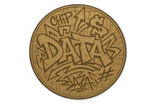 Data chip coin with urban graffiti street art - Powered by Adobe
