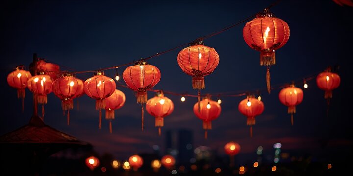 Festive Glow: Chinese Lanterns Illuminating the Night Sky