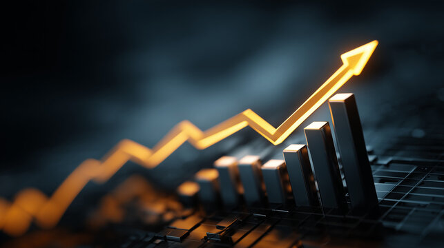 Increasing financial trend line representing market growth, investment performance and successful economic progression - Powered by Adobe