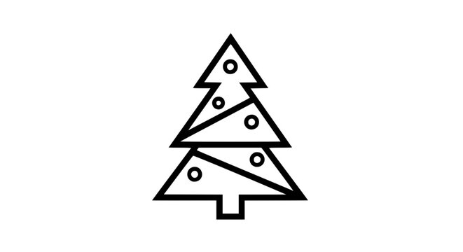 Vector illustration of a minimalist Christmas tree with clean geometric lines, isolated on white background, bold outlines, modern holiday icon, high-contrast design, perfect for stock