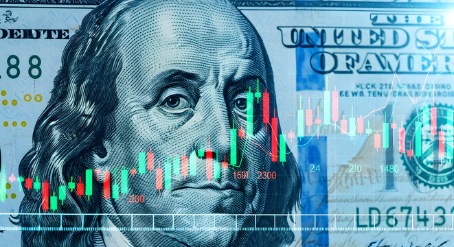 Investment strategies and financial growth can be visualized using stock market charts and currency, offering a clear path to wealth accumulation.