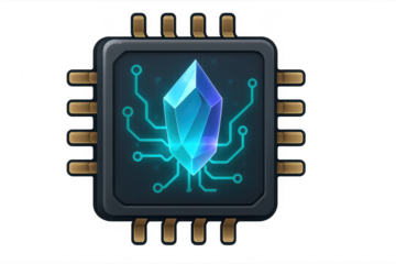 Cpu chip processing glowing blue crystal data